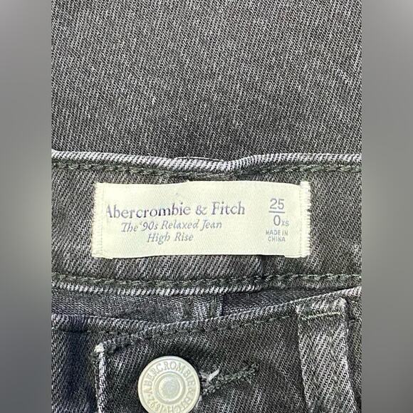 Abercrombie & Fitch the 90s relaxed jeans high rise womens 0/25xs black stretch - Picture 3 of 12